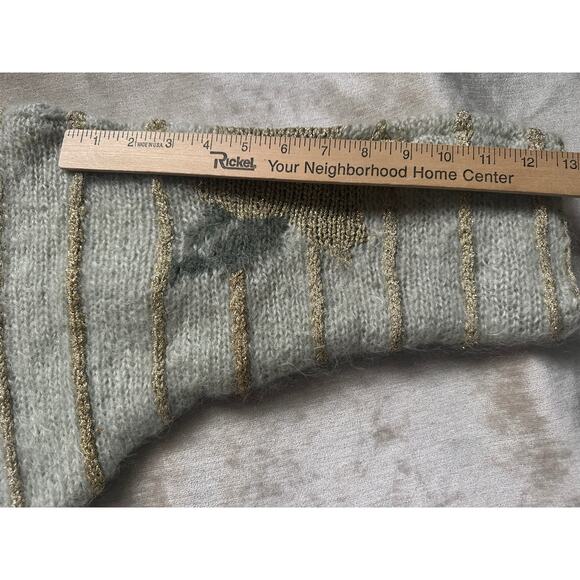 Vintage Mohair Wool Sweater gold metallic striped floral sage Mint green glam - Picture 9 of 16